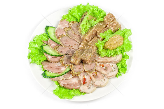 切肉陶罐熟食小吃用餐美味沙拉餐厅牛肉盘子果冻状图片