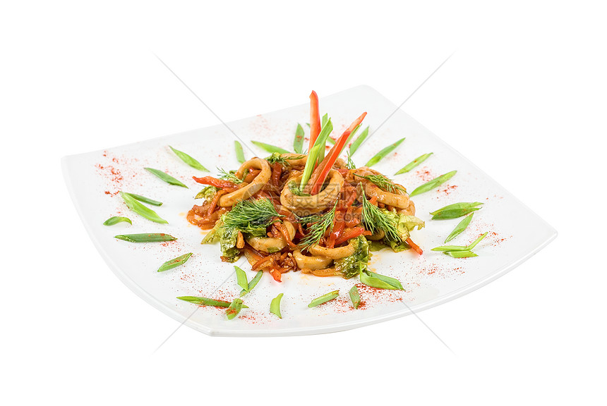 海食沙拉美食小吃盘子叶子午餐鱿鱼蔬菜餐厅营养海鲜图片