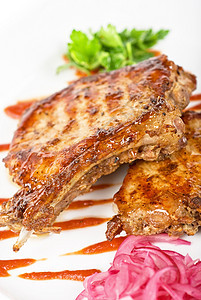 猪排猪肉羊排午餐油炸香菜沙拉美食烹饪羊肉牛肉食物图片