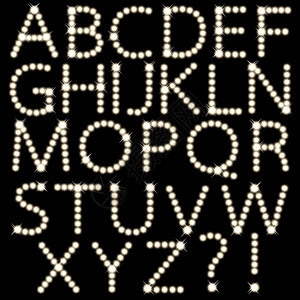 黑色背景上孤立的一套灯泡信字母集黄色活力字母公司玻璃力量标识收藏教化插图图片