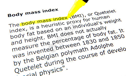 体重指数BMI宏观字典打字稿教科书学习黄色水平打印教育知识图片