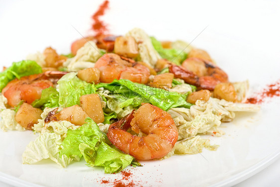 虾虎沙拉贝类小吃蔬菜食物香菜青菜叶子餐厅重量胡椒图片