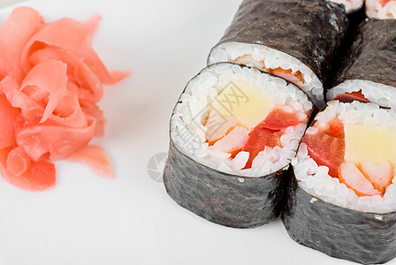 寿司卷便当美食叶子螃蟹猪肉柠檬寿司午餐面条盒子图片