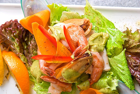 海食沙拉菜盘对虾食物盘子海鲜美食树叶螃蟹蔬菜午餐青菜图片