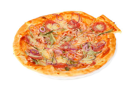 披萨比萨脆皮熏制鱼片蔬菜营养香肠黄瓜用餐午餐美食图片
