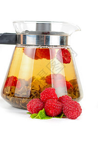 白莓茶覆盆子水果草本植物茶壶疗法植物宏观饮料饮食香气图片