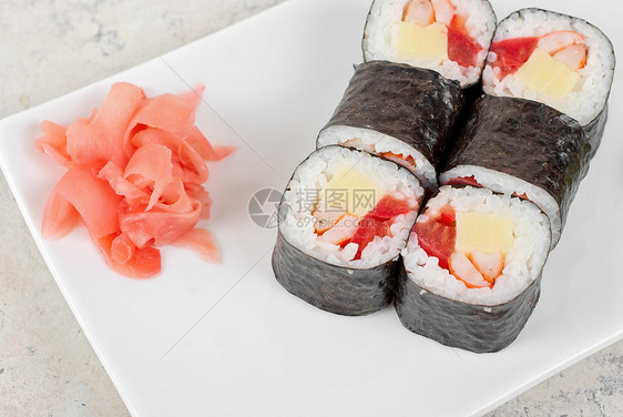 寿司卷柠檬芝麻饮食寿司美食食物螃蟹鳗鱼叶子沙拉图片