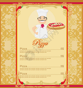 Pizza 菜单模板餐厅厨师框架插图公司卡片涂鸦茶点盘子送货图片