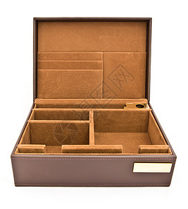 白色背景上孤立的棕色皮箱秘密灰色惊喜摄影车厢贮存展示水平包装礼物图片