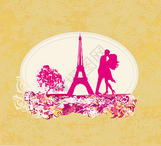 巴黎的浪漫情侣在艾菲尔铁塔附近接吻游客文化夫妻拥抱国家男人女性女士男性旅行图片