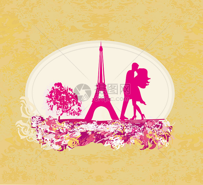 巴黎的浪漫情侣在艾菲尔铁塔附近接吻游客文化夫妻拥抱国家男人女性女士男性旅行图片