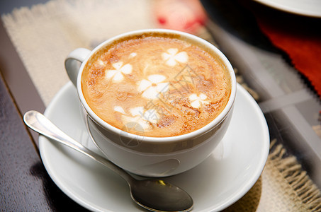 卡布奇诺时间早餐豆子飞碟酒吧咖啡师午餐快报牛奶勺子杯子图片