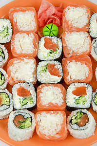 寿司成套鱼子盘子宏观食物美味情调异国服务美食小吃图片