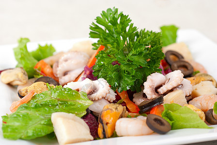 海食沙拉营养牡蛎小吃贝类海鲜食物章鱼蔬菜乌贼午餐图片