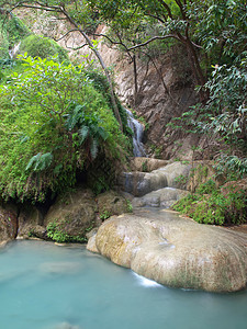 埃拉万瀑布课程叶子森林热带岩石路线国家发源地植物旅行图片