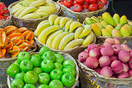 竹篮果实市场异国热带文化旅行水果蔬菜货架营养食物图片