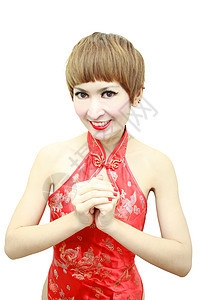 中国新年快乐女士文化祝福问候语多样性女性庆典冒充微笑服装图片