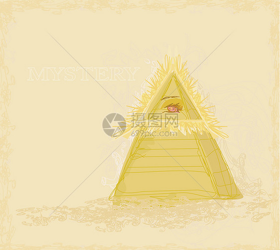 古代金字形眼设计羊皮纸金字塔阴谋邮票理论法典棕褐色插图边界秩序图片