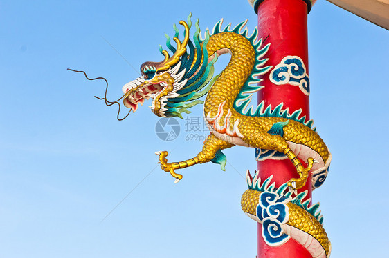 中国寺庙的龙雕像雕塑动物收藏装饰品休息祷告狮子传统金子艺术图片