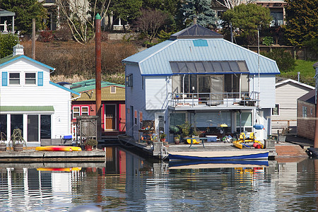 两层浮控房屋 波特兰OR摩托艇邻里卫星支撑天窗工具旗帜天线结构钢梁图片