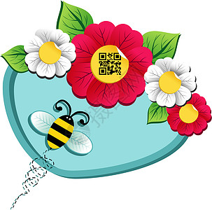 春时花花和有Qr码的蜜蜂条码装饰品二维码标签季节扫描贴纸圆圈螺旋太阳图片