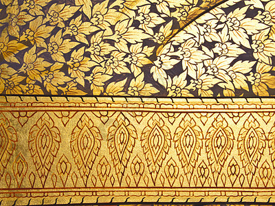 古老的泰国传统艺术绘画 在寺庙作为背景历史文化孔雀风格旅游古董墙纸金子宗教叶子图片