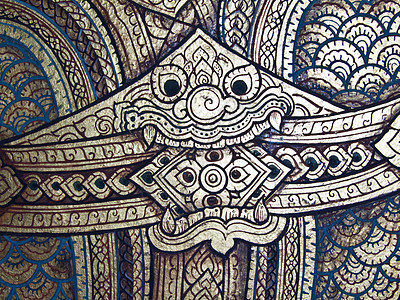 古老的泰国传统艺术绘画 在寺庙作为背景手指宗教装饰品金子建筑学线条叶子装饰古董旅游图片