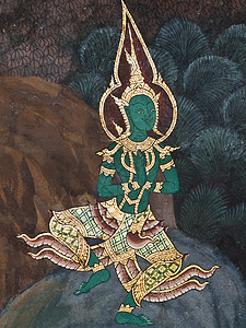 古老的泰国传统艺术绘画 在寺庙作为背景风格手指宗教墙纸装饰品文化金子植物装饰线条图片