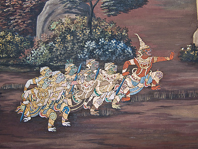 古老的泰国传统风格在寺庙上绘画装饰线条金子手指植物艺术旅游古董装饰品宗教图片