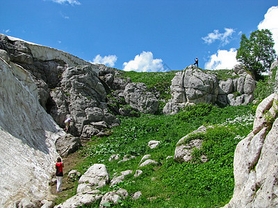 高加索自然保护区壮丽的山地风景图高山冰川天空旅行荒野蓝色草地山脉地形全景图片