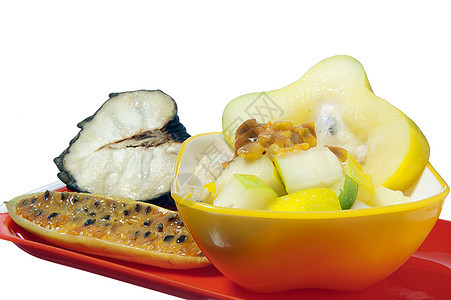带有热带水果的沙拉异国活力白色甘蔗情调食物果汁药品图片