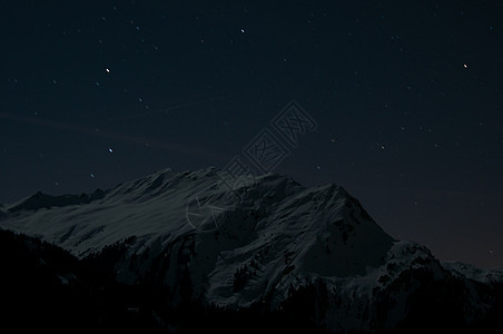 奥地利Montafon夜视全景森林月亮岩石松树风景星星日落季节滑雪蓝色图片