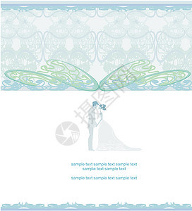 优雅的婚礼邀请面纱新娘女士卡片绘画花朵男生插图夫妻仪式图片