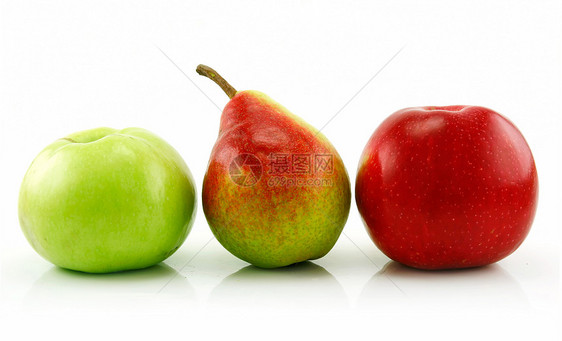 白色上孤立的一列里普苹果和梨梨卫生早餐营养保健果汁食物水果黄色饮食团体图片