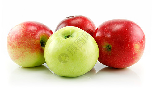 孤立在白色上的绿色和红苹果图片