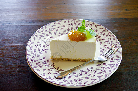 芝士蛋糕和芒果果果酱 日式桌子甜点糖果白色黄色盘子蜜饯食物蔬菜图片