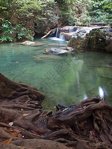 埃拉万瀑布瀑布植物小溪叶子热带流动旅行天堂课程河道图片