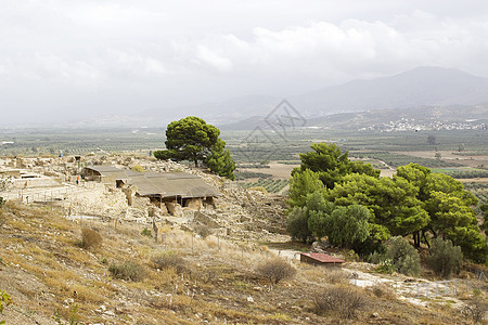 克里特岛古代城市Paistos或Festos水平全景石头文明旅行神话废墟考古文化历史图片