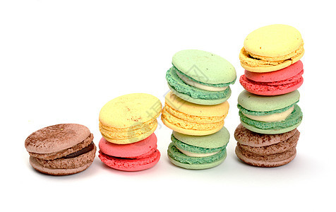 色彩多彩的马卡罗翁开心果糕点酥皮味道食物白色奶油蛋糕糖果甜点背景图片