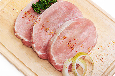 猪肉牛肉粉色红色印章牛扒食物白色木板图片