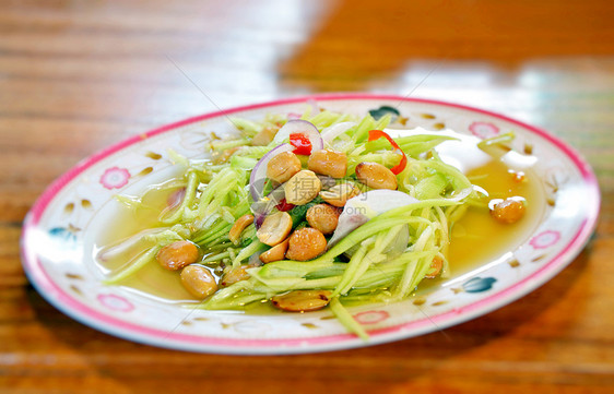 泰国芒果沙拉洋葱辣椒花生午餐沙拉美食餐厅蔬菜油炸食物图片