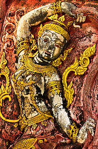雕刻在寺庙墙上的土著艺术宗教模具工艺反射投掷天空传统故事金子文化图片