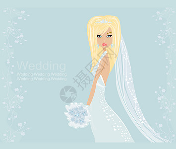 美丽的新娘卡妻子女士婚礼涂鸦公主插图金发女郎头发裙子奢华图片
