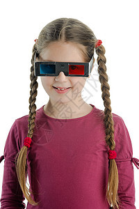 3D眼镜的小女孩女孩动画情感白色眼镜娱乐孩子背景图片