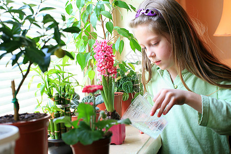 关心植物花园童年女性园艺孩子生长粉色叶子花瓣图片