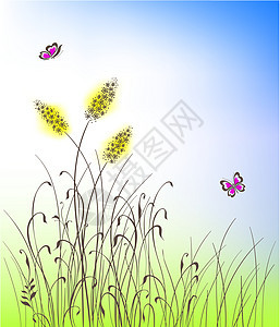 矢量草和花的光影背景图片