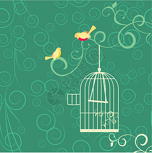 两对黄鸟 开笼子 以绿色的背面繁华图片