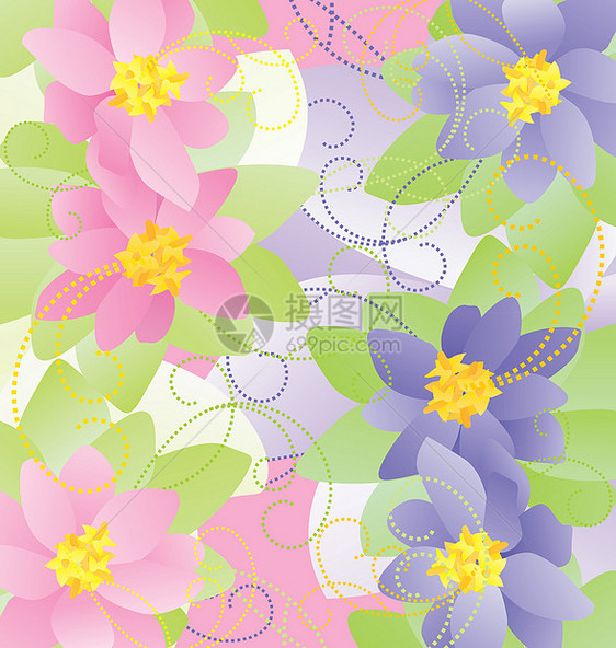 粉红和蓝色花花矢量插图图片