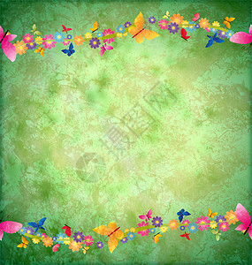 带有花花边框的绿色纹纸背景边界艺术卡片植物插图植物群花束邀请函叶子花园图片