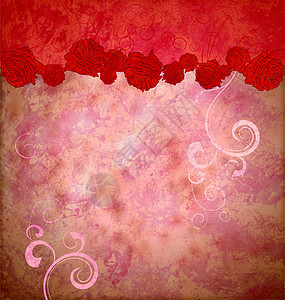 红玫瑰和红心边框闪耀着背景思想图片